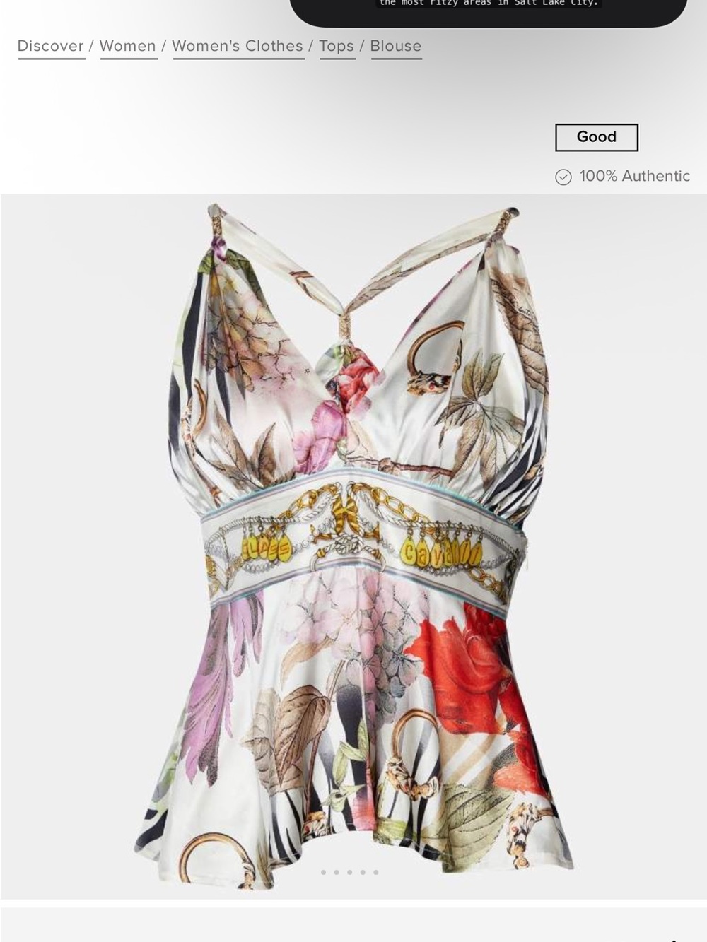 Cavalli Class White Floral V-Neck Camisole with Multicolor Print